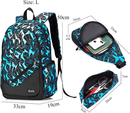 3-teiliges Schulrucksack-Set, Blau L