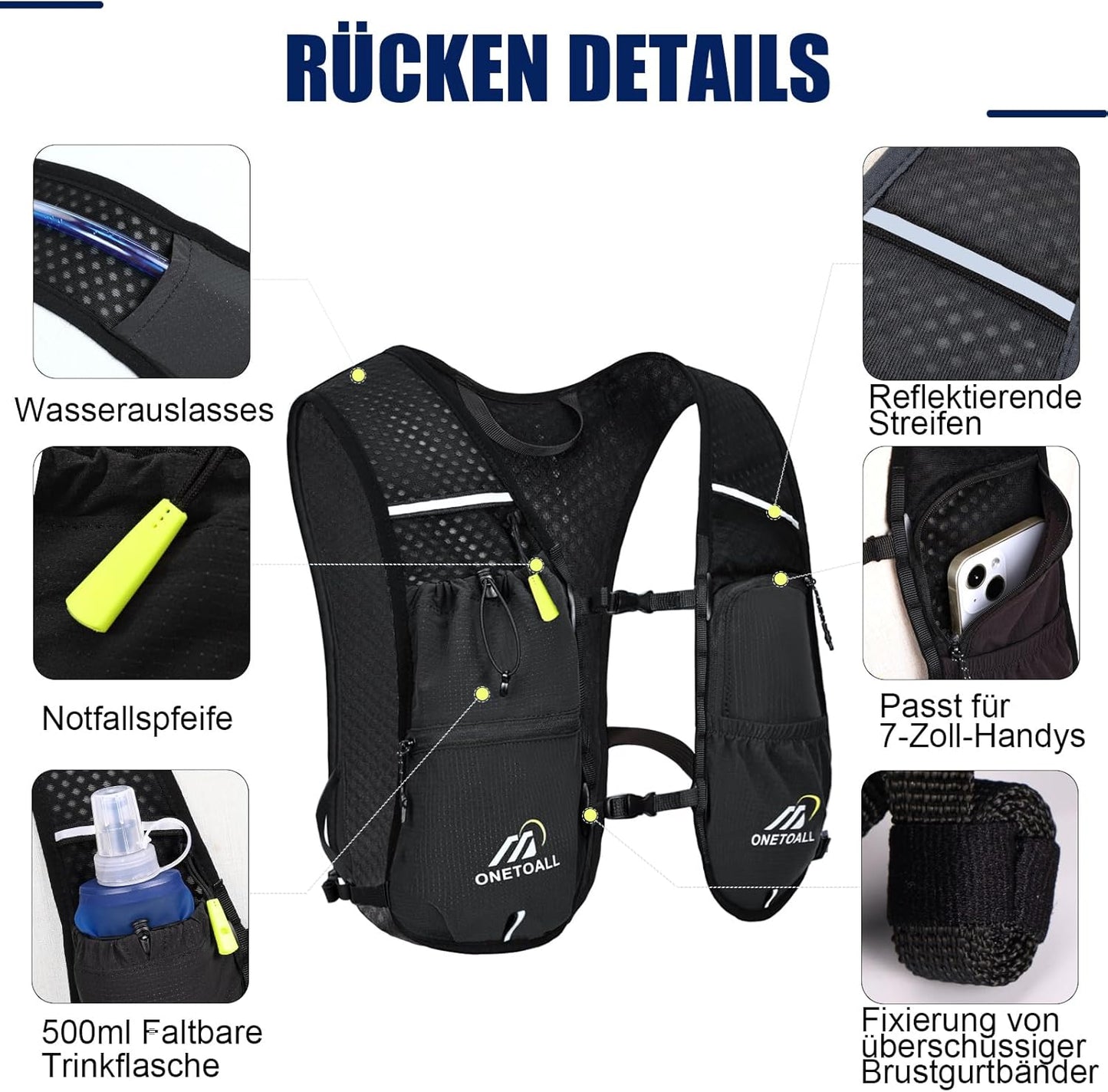 Laufweste mit Trinksystem, schwarz mit soft flask