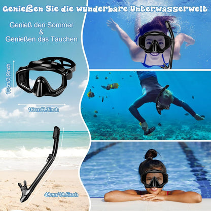Schnorchelset mit Taucherbrille und Trockenschnorchel, Schwarz