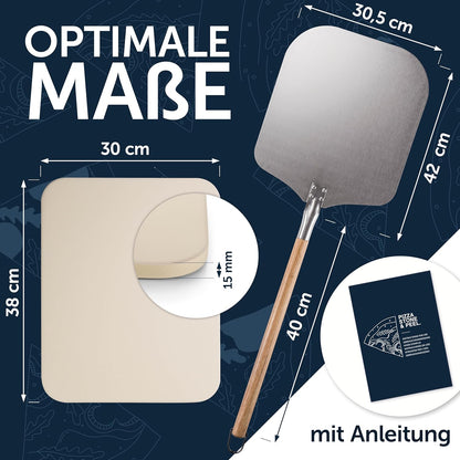 3-in1 Pizzastein Set für Ofen & Grill bis 900°C, 1) Pizzastein mit Schaufel