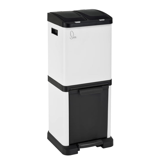 Treteimer mit Mülltrennsystem, Weiss