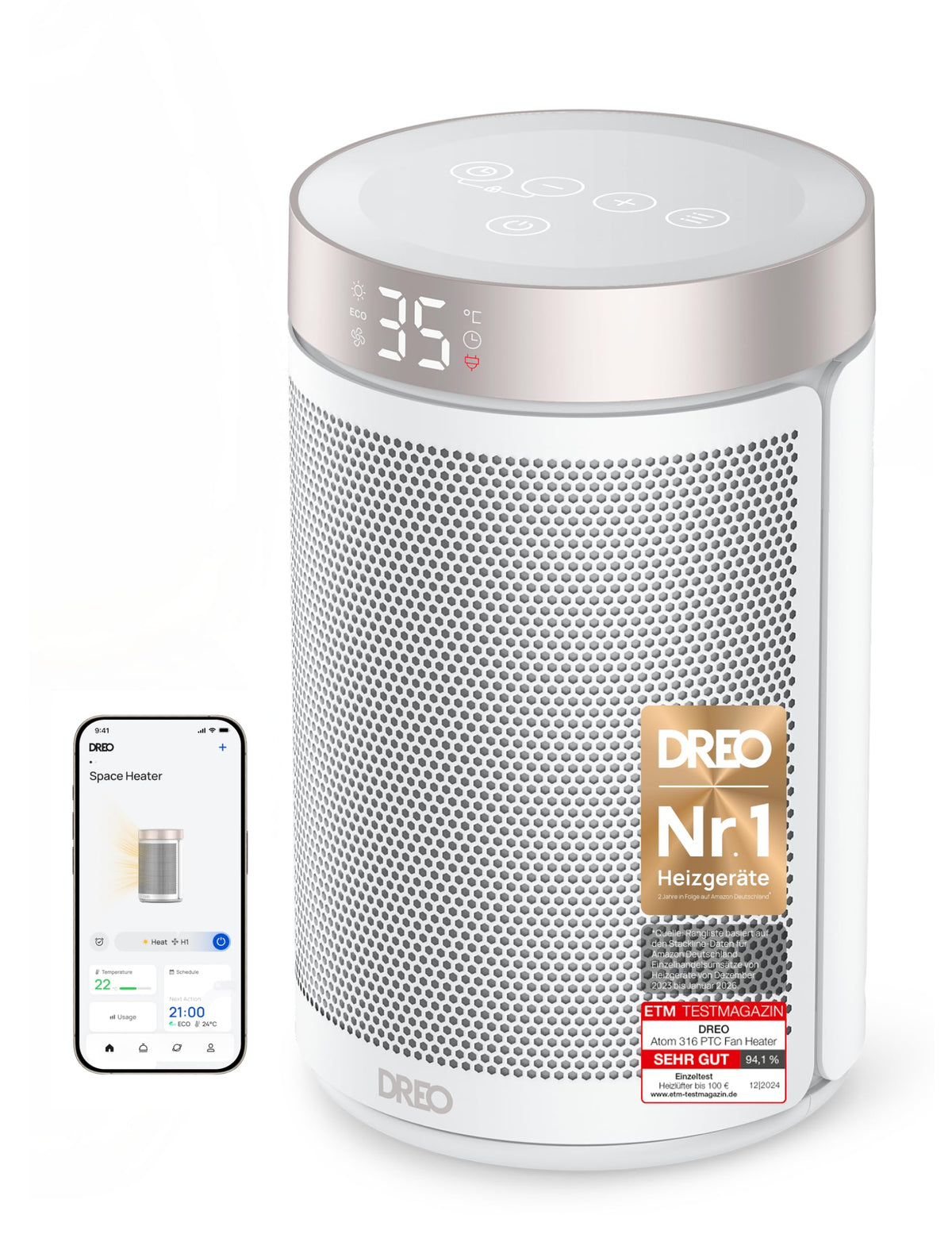 Heizlüfter mit Thermostat, Weiss WLAN