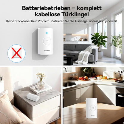 Funkklingel-Set mit 2 Sendern & 2 Empfängern, 2 Sender + 2 Empfänger Weiss