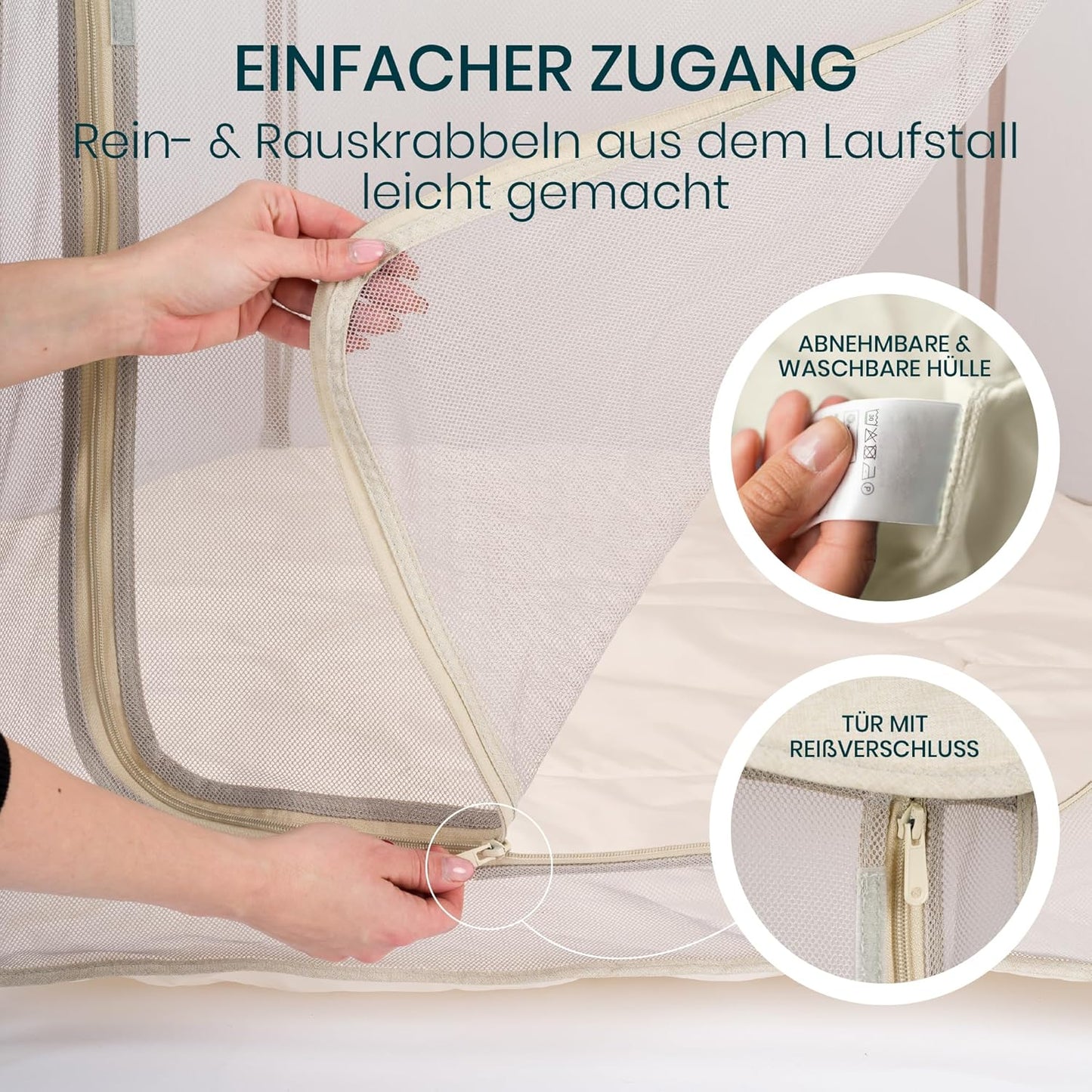 Faltbarer Baby-Laufstall, Ecru