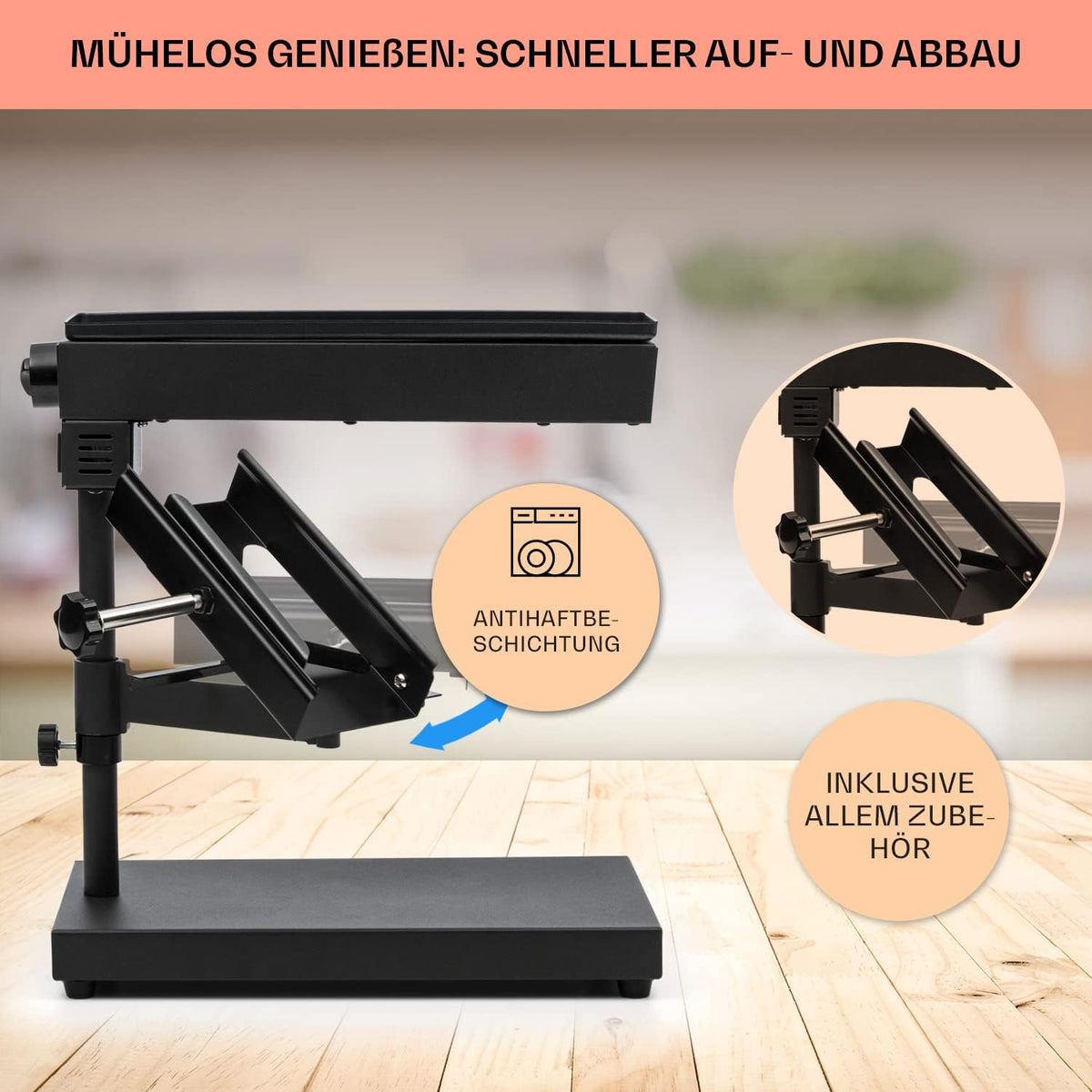 Käse Raclette-Grill, Grauschwarz - 1000 W