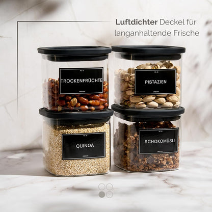 Eckiges 4er-Vorratsgläser-Set inkl. Etiketten, 4x 600ml