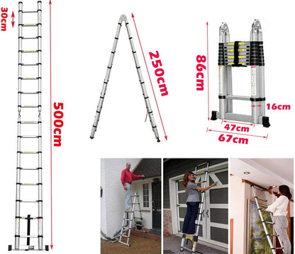 Teleskopleiter mit Stabilisator, 5M/2.5M+2.5M