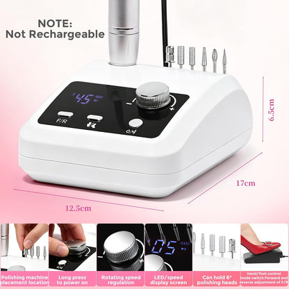 Elektrische Nagelfräser für Maniküre & Pediküre 45000 U/Min, Weiss