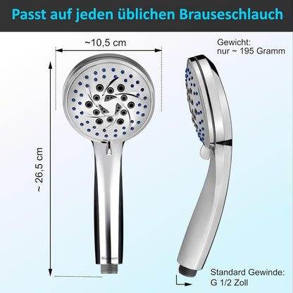 Duschkopf Energy Rain mit 9 Strahlarten, wassersparend, Chrom - Hochdruck-duschkopf