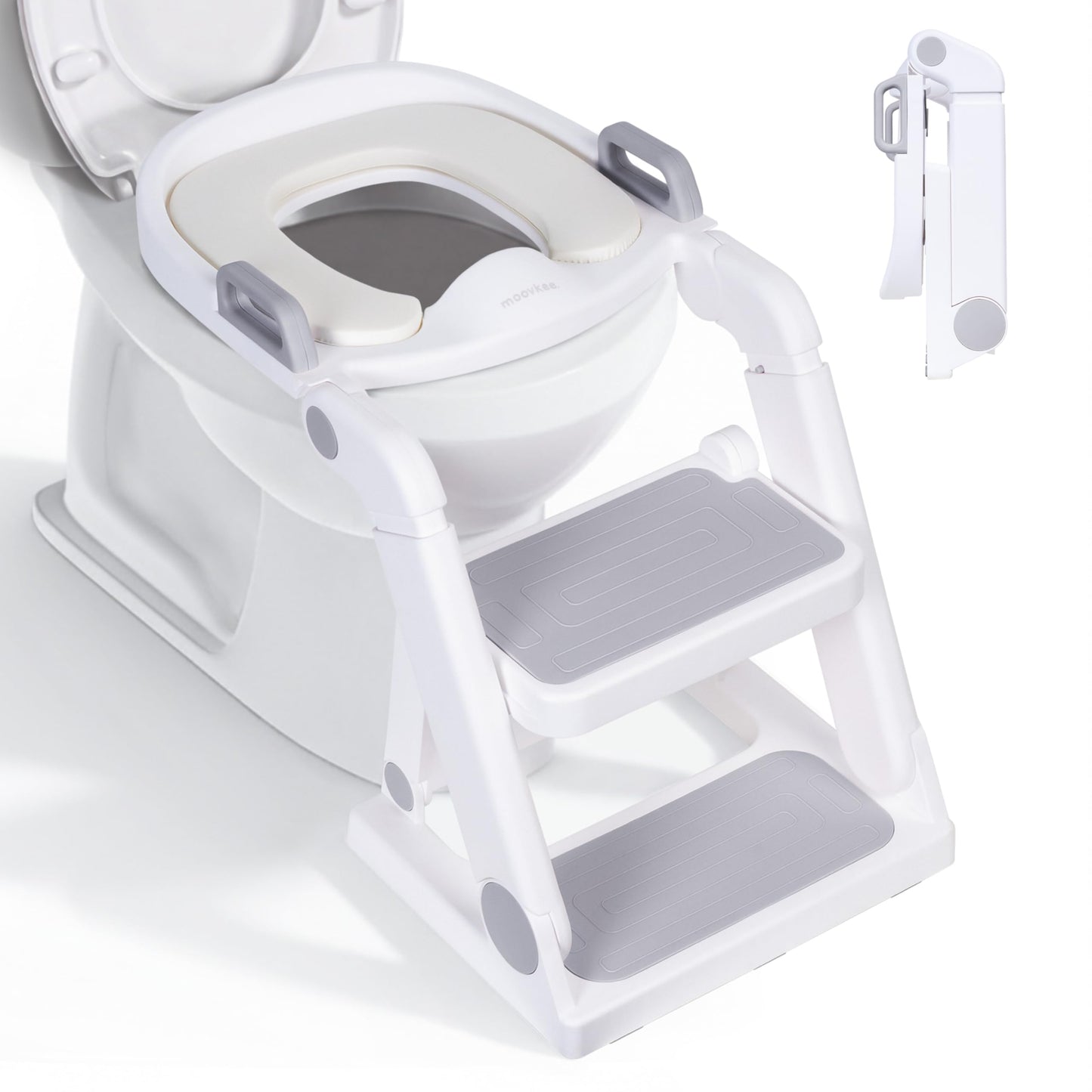 Höhenverstellbarer Toilettentrainer mit Treppe, Grau