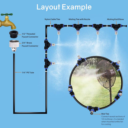 Outdoor Misting System mit 8 m Schlauch & 9 Düsen, 8M