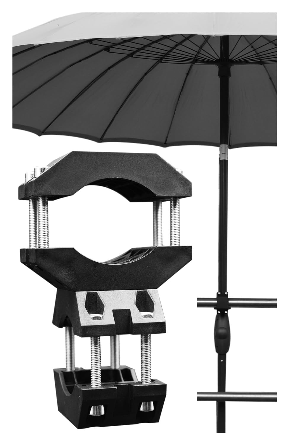 Sonnenschirmhalter für Balkon und Geländer, Schwarz
