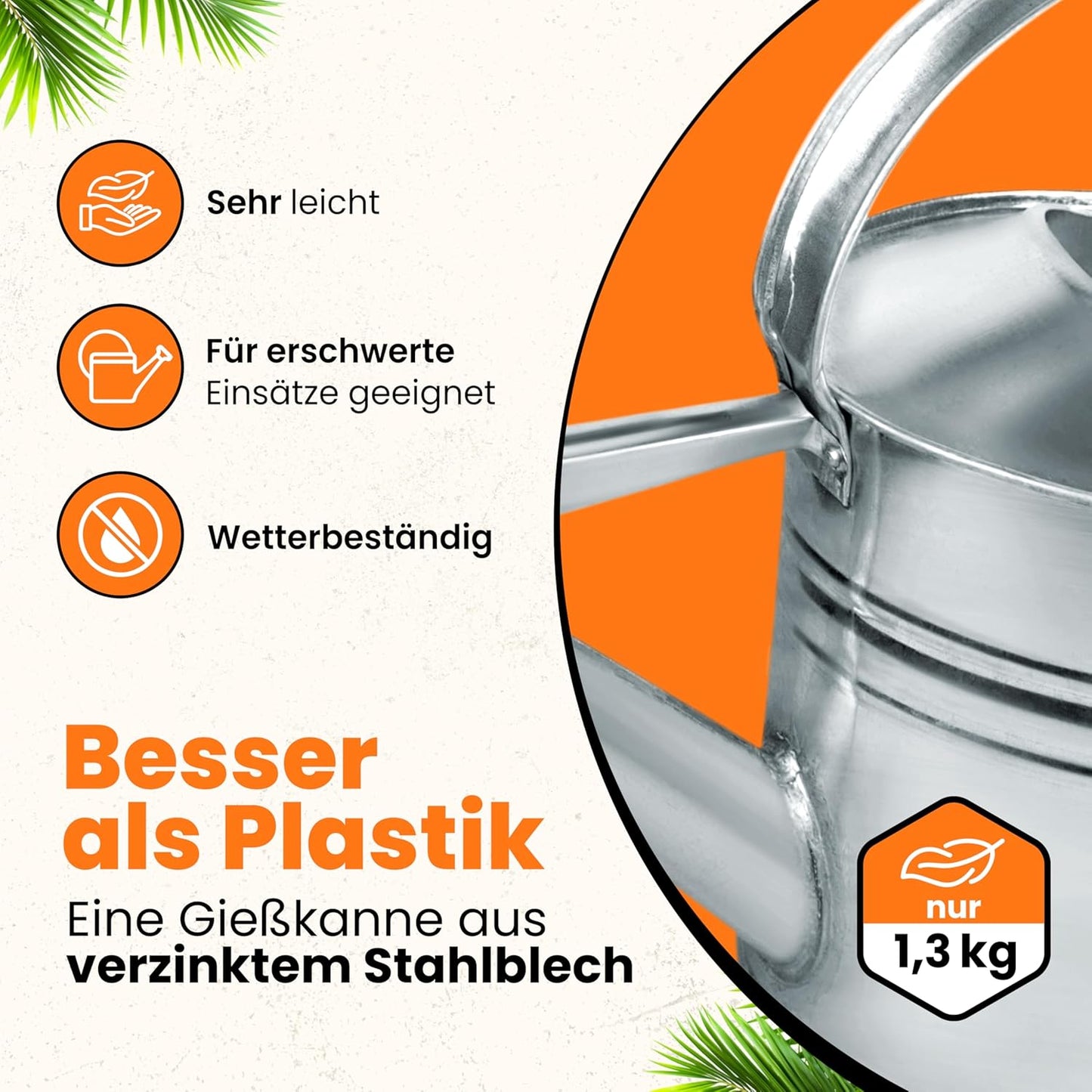 Zinkgiesskanne mit Giessbrause (10 L), Silber 10 Liter