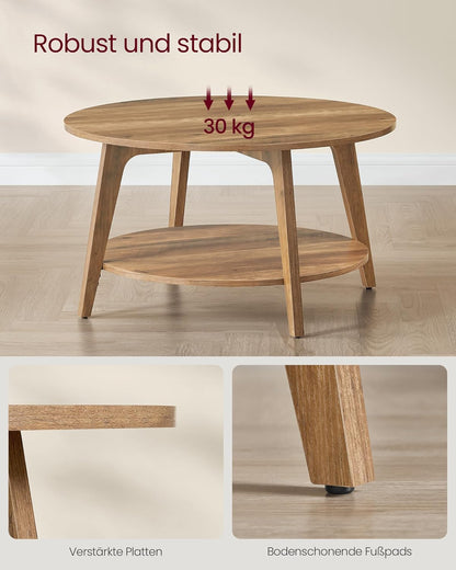 Runder Couchtisch mit 2 Ebenen, 80 cm Durchmesser, Honigbraun
