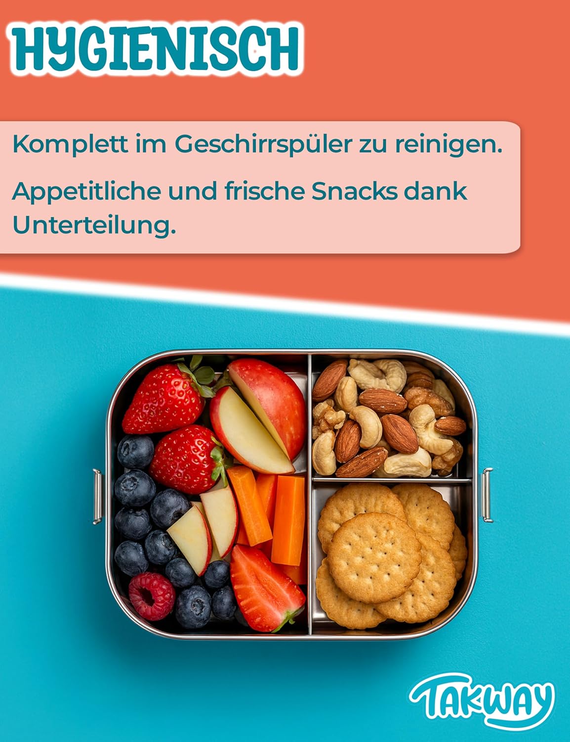 Edelstahl Brotdose mit 3-Fach Unterteilung (800ml), Capybara 3-Fächer