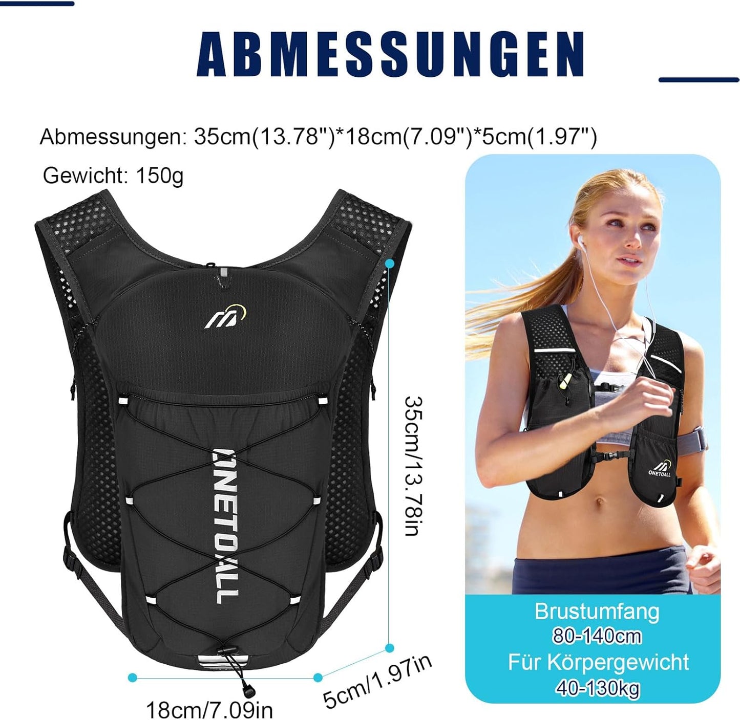 Laufweste mit Trinksystem, schwarz mit soft flask