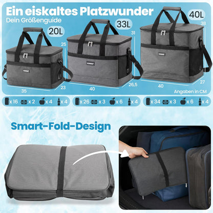 Faltbare Kühltasche, Dunkelgrau 33L (L40 x B26,5 x H31 cm)
