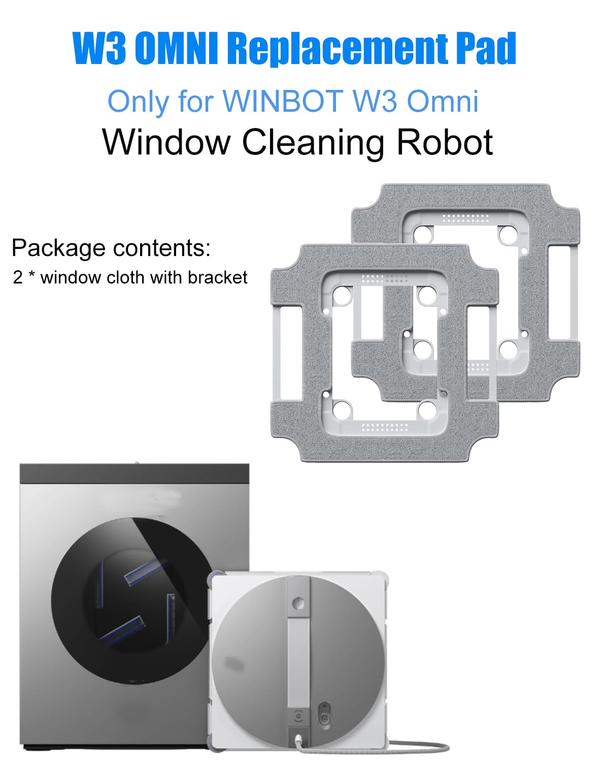 Reinigungspads für Winbot W3 Omni, 2 Stück, Grauweiss