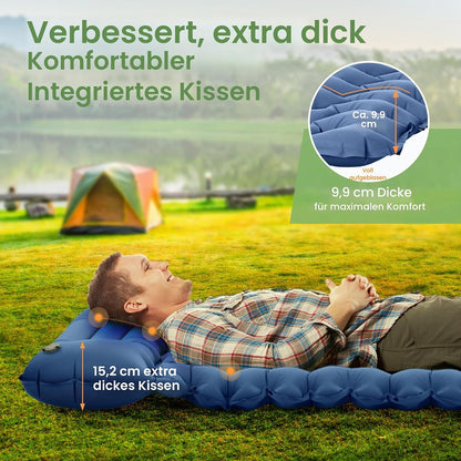 Selbstaufblasbare Isomatte mit Kissen und Fusspumpe, Blau 196 x 68 x 8 cm