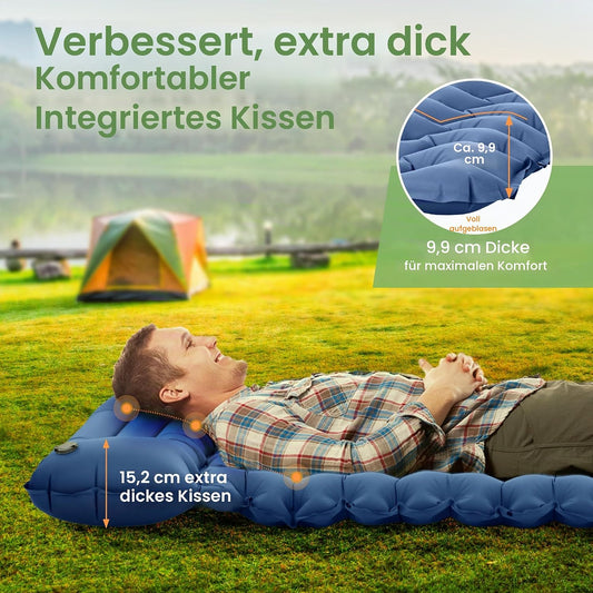 Selbstaufblasbare Isomatte mit Kissen und Fusspumpe, Blau 196 x 68 x 8 cm