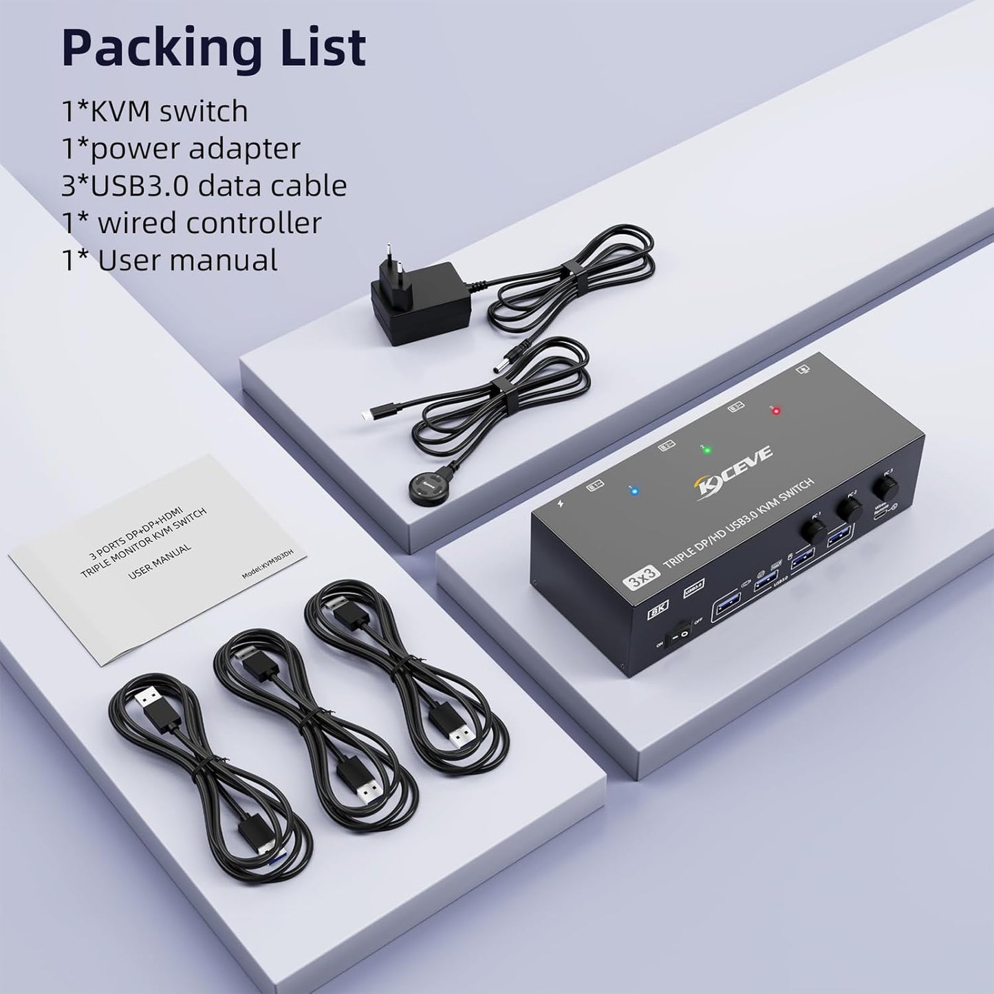 KVM Switch für 3 PCs und 3 Monitore, 8K@60Hz, 3×3 8K HDMI+Displayport Kvm Switch