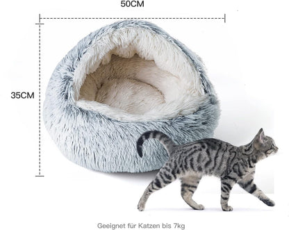 Gemütliches Katzenbett mit Decke, waschbar, Grau-1