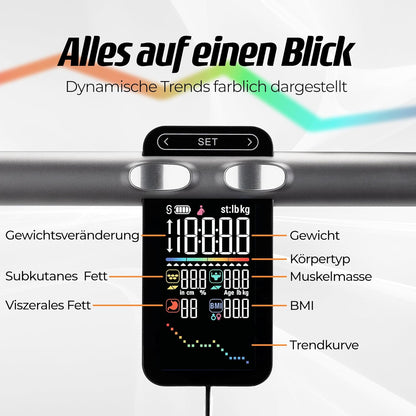 Körperfettwaage mit App & 8 Elektroden, 21 Messwerte, Pro Schwarz