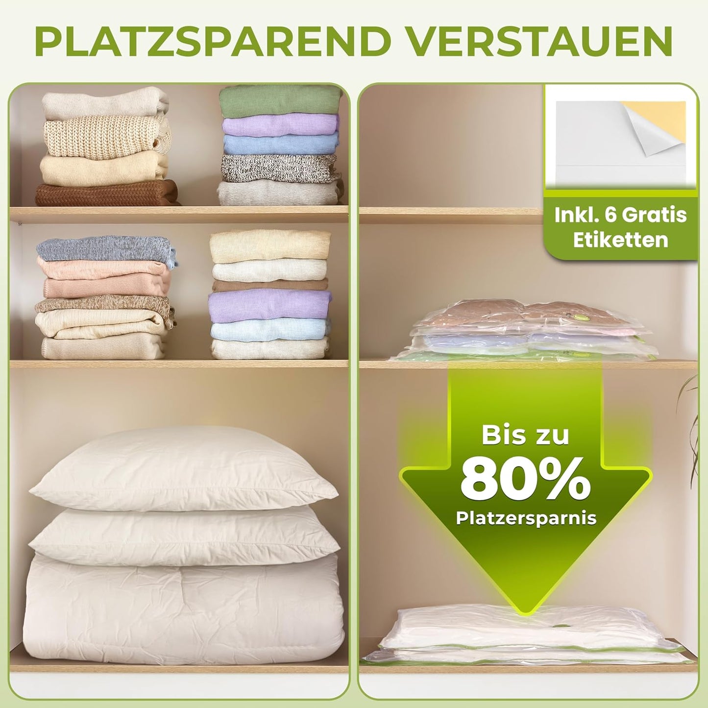 6-teiliges Vakuumbeutel-Set in 3 Grössen, 6x - 2 Medium, 2 Large, 2 X-Large