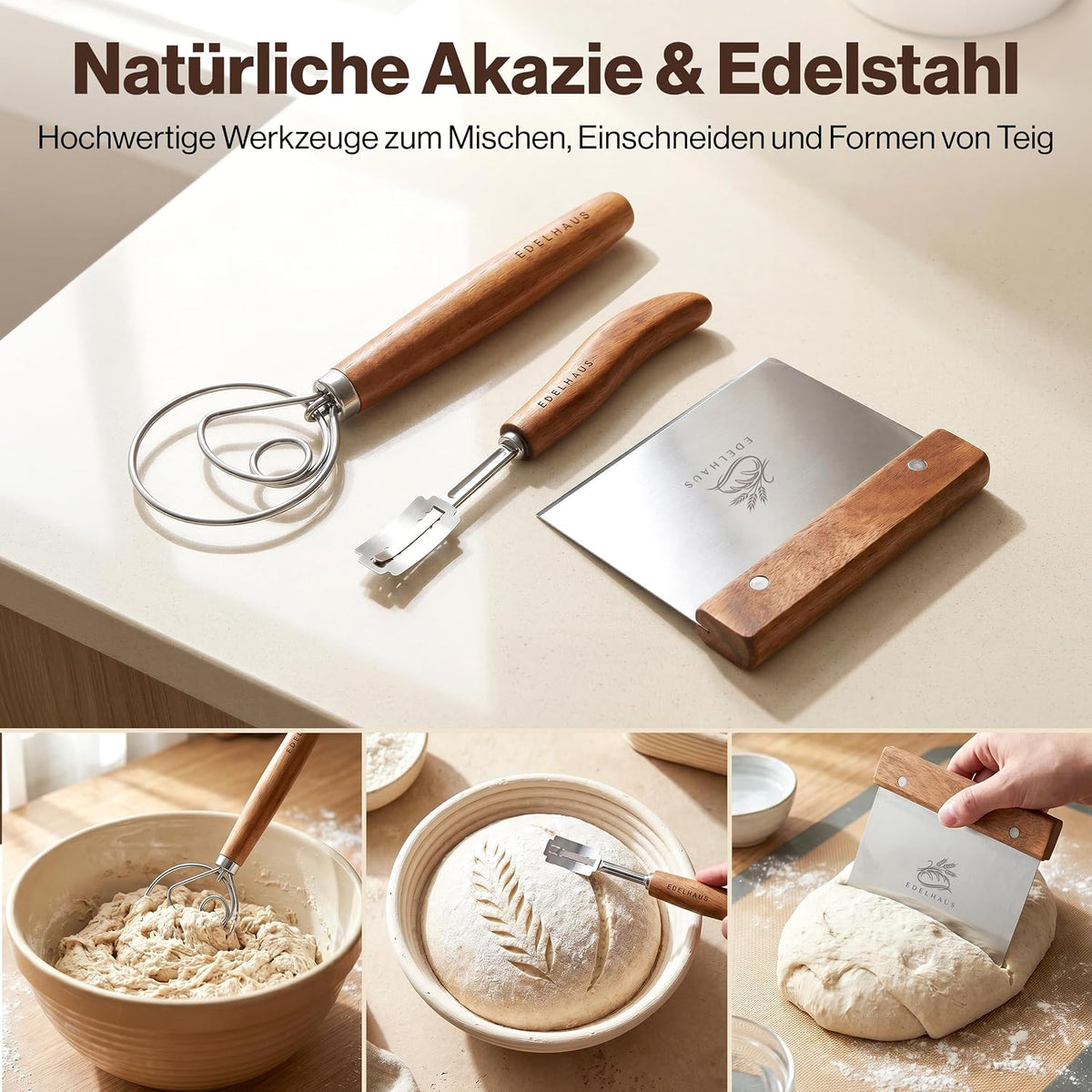 7-teiliges Sauerteig-Starter-Set mit Gärkörbchen, Gärkörbchen Set Rund