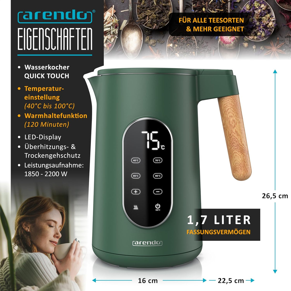 Quick Touch Wasserkocher mit Temperatureinstellung