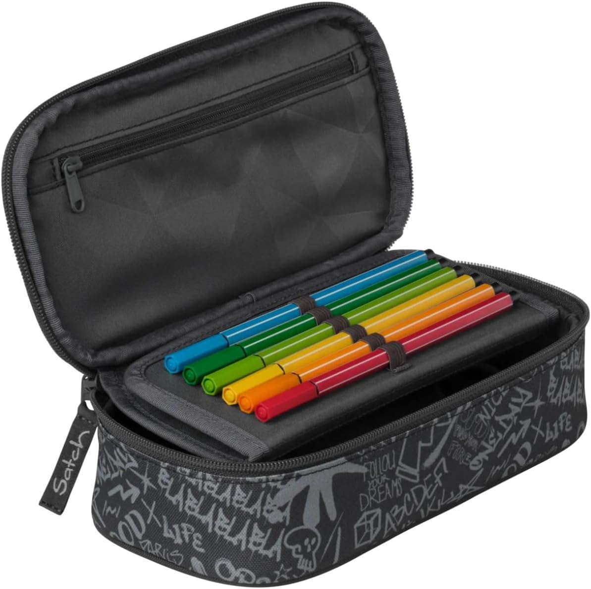 Schlamperbox mit Trenn- und Reissverschlussfach, Street Ink - Grau