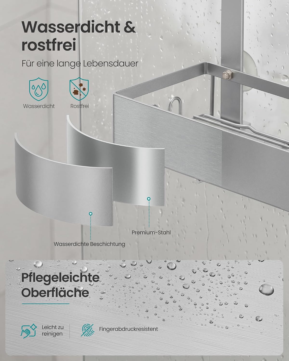 Duschablage ohne Bohren, Silber