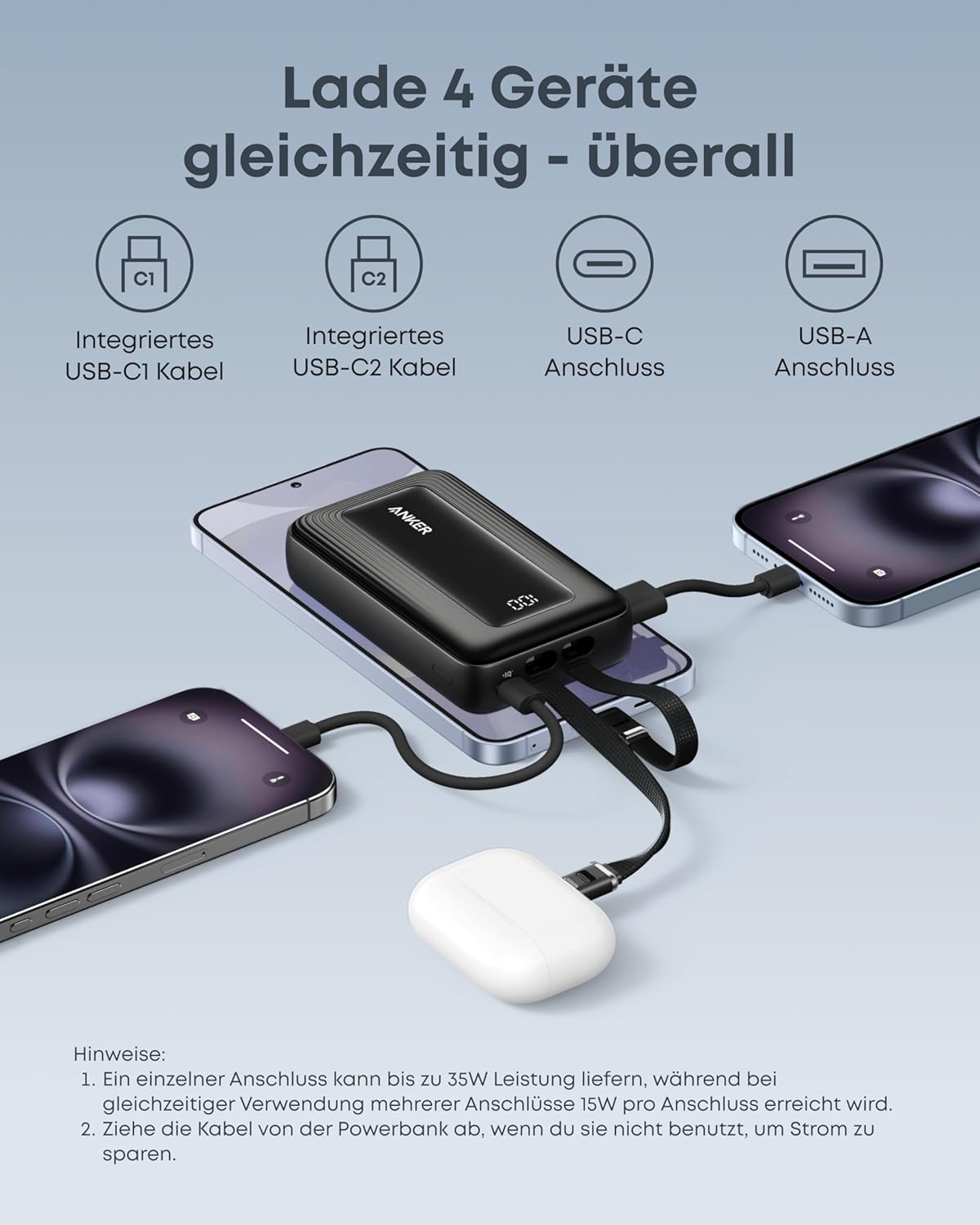 Zolo Powerbank 20000mAh, 45W Schnellladegerät, Black