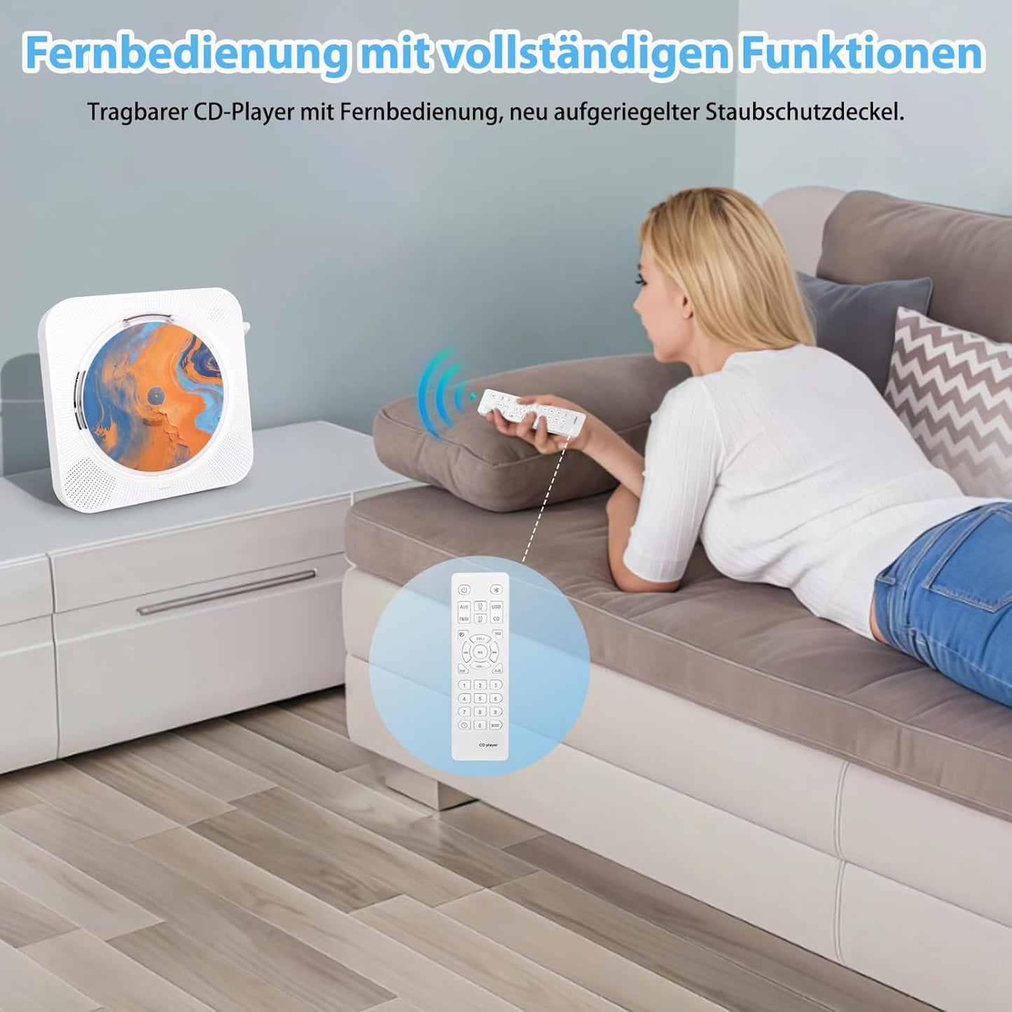 Tragbarer Bluetooth-CD-Player mit HiFi-Lautsprechern, Weiß