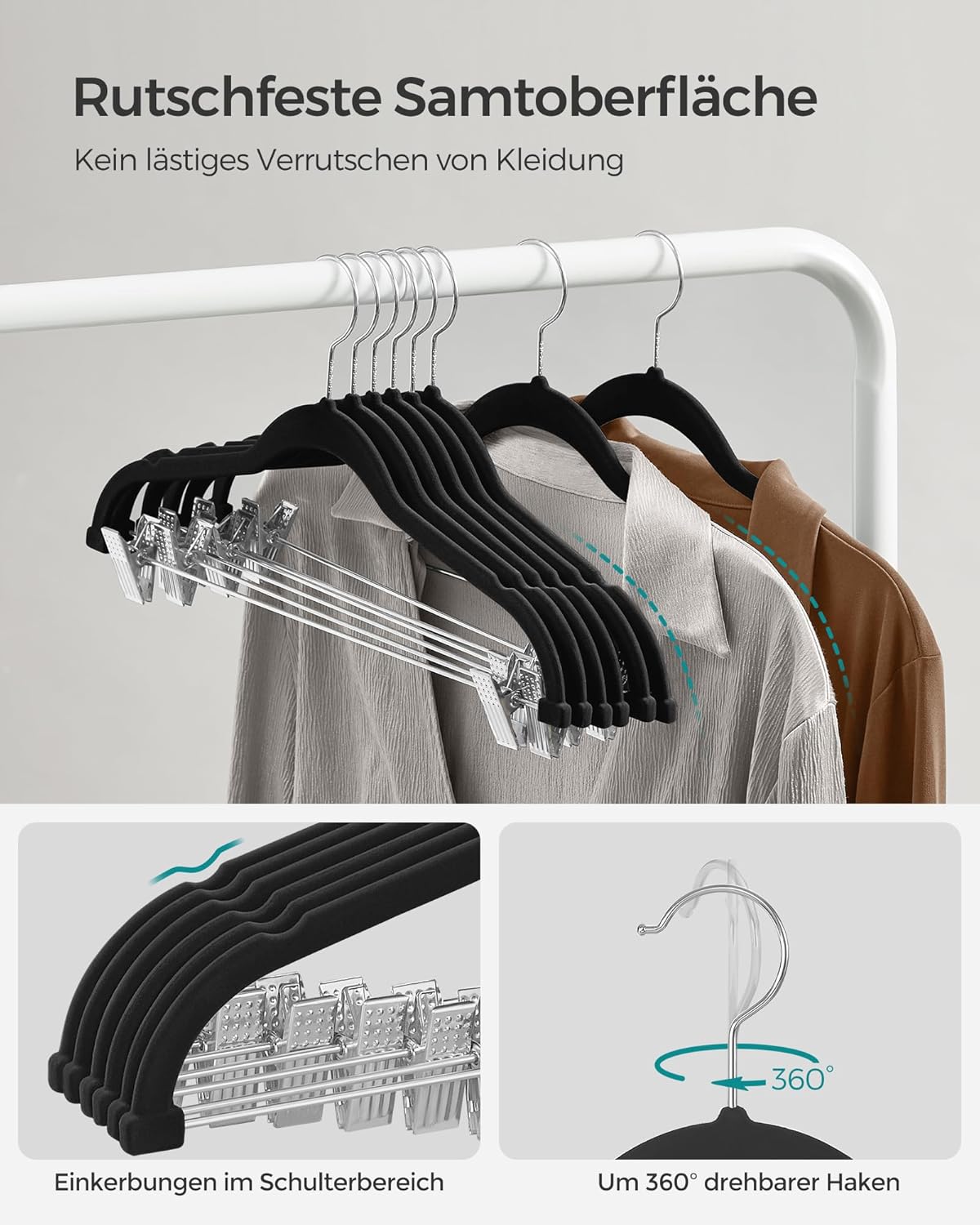 Samt-Kleiderbügel mit Clips, Schwarz 20 Stück