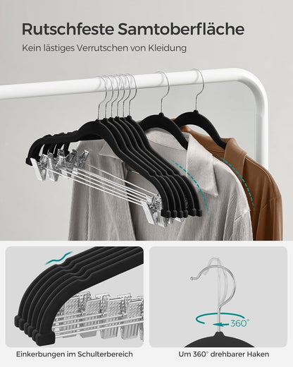 Samt-Kleiderbügel mit Clips, Schwarz 20 Stück