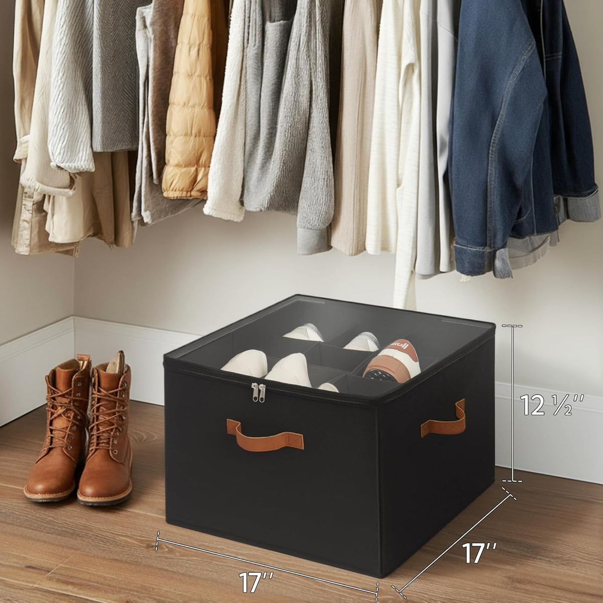 Schuhorganizer für Schrank (Platz für 16 Paar), Schwarz 43 × 43 × 32 cm