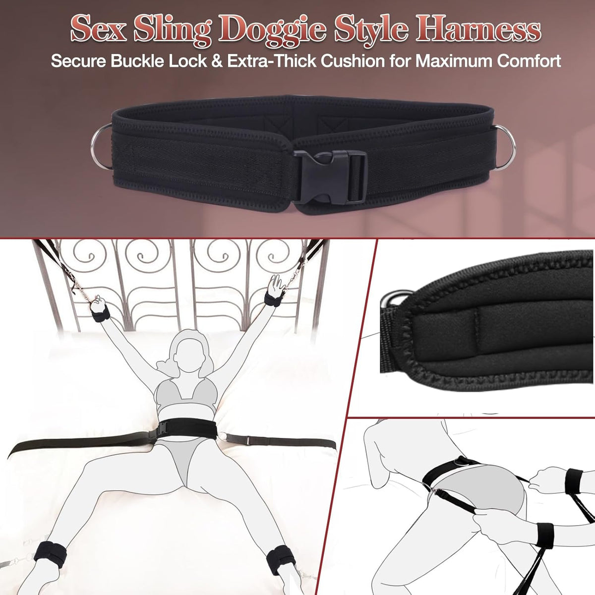 Bondage Bettfessel-Set, Schwarz
