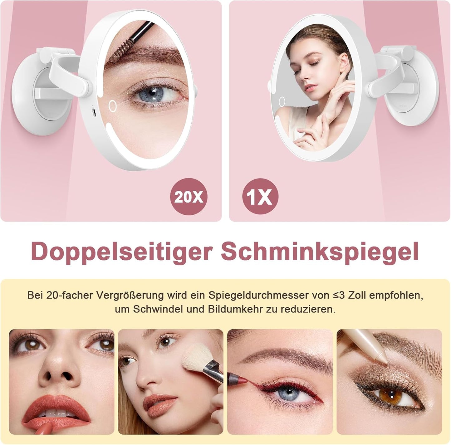 Vergrösserungsspiegel mit Saugnapf & Beleuchtung 20x