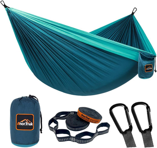 Camping Hängematte mit Baumgurten, Blue&dark Blue 280 x 140 cm