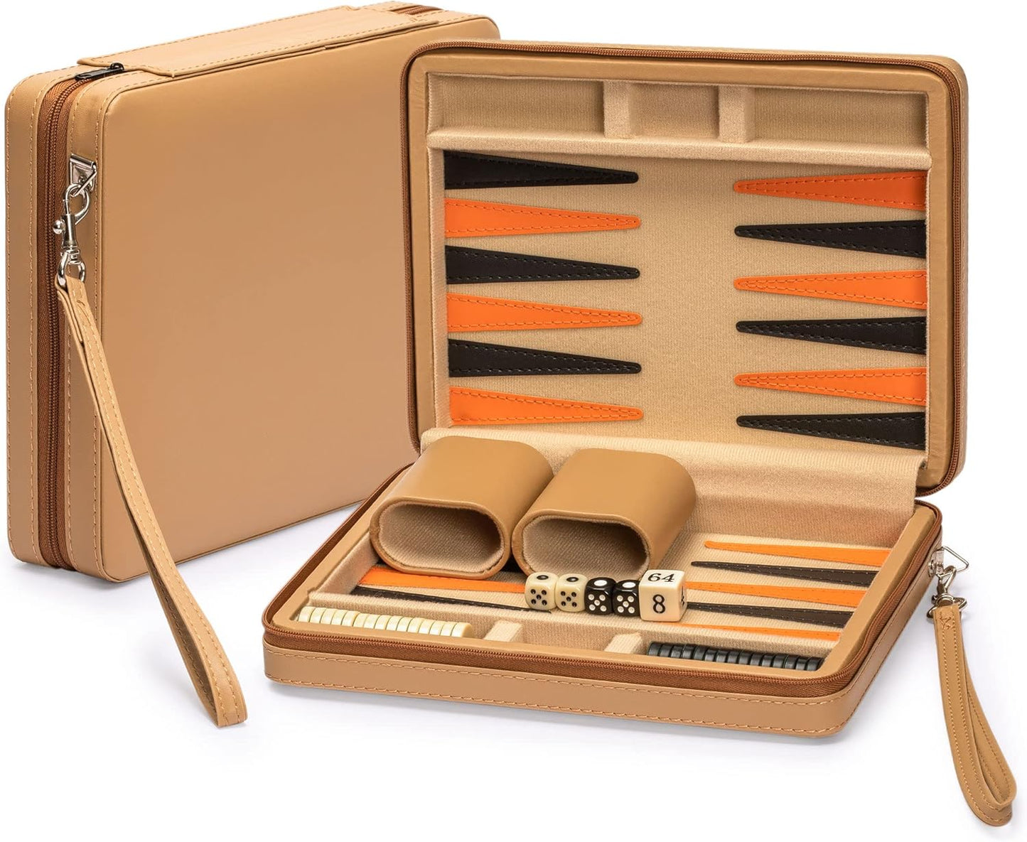 Reisespielset Backgammon mit magnetischem Spielbrett, Wheat Beige