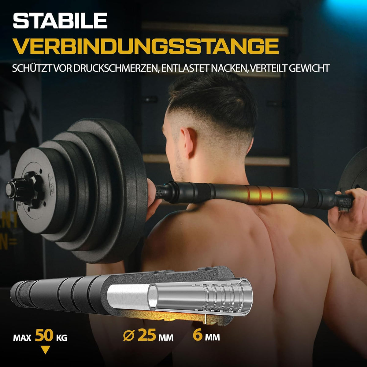 Hanteln Set mit Verbindungsrohr (20kg-40kg), 2x10 kg Schwarz