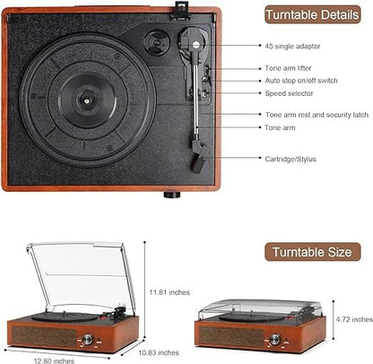 Vintage Vinyl Plattenspieler mit Bluetooth und Lautsprechern, Orange