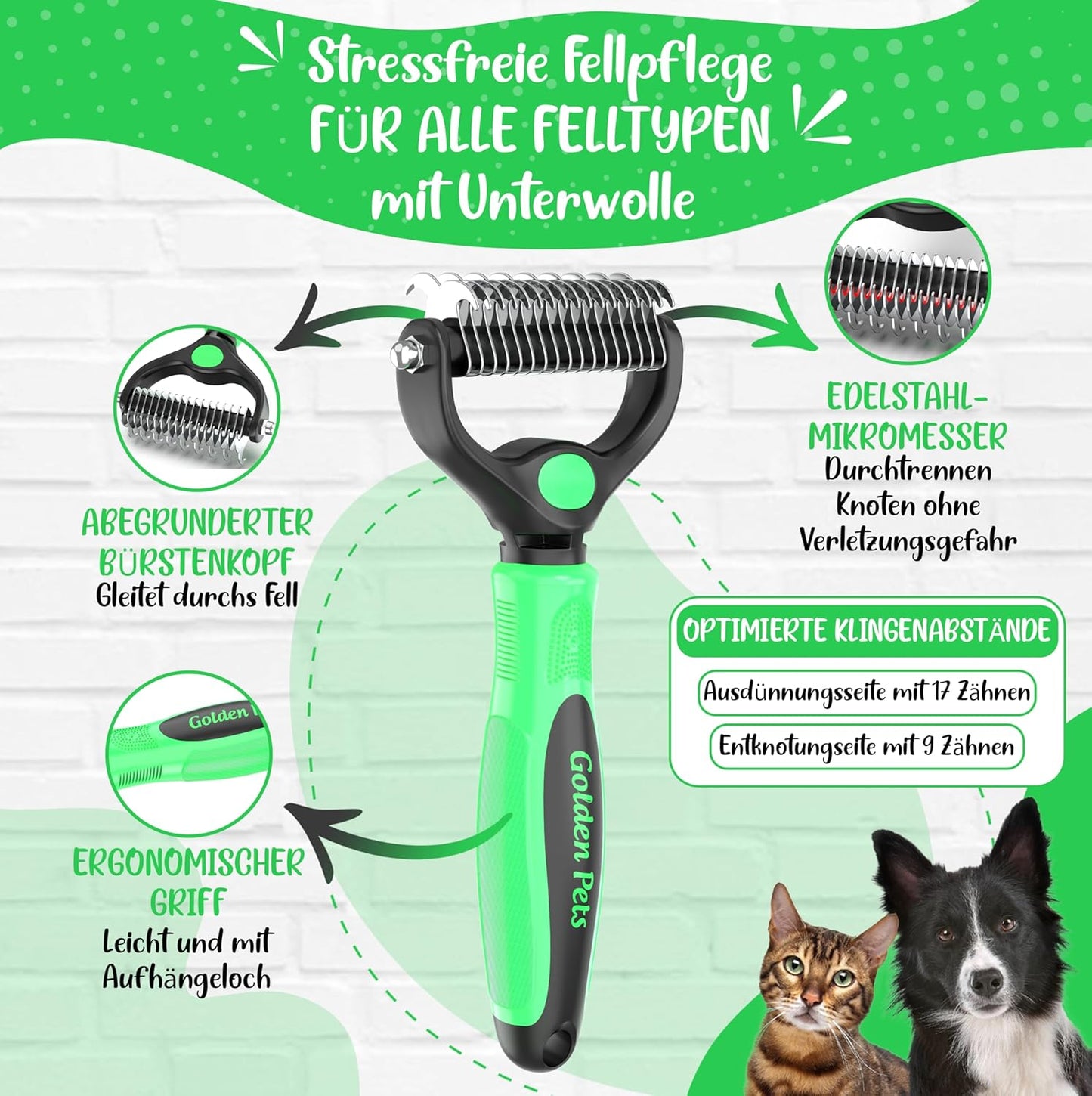 Unterwollbürste für Hunde & Katzen, Grösse M-L