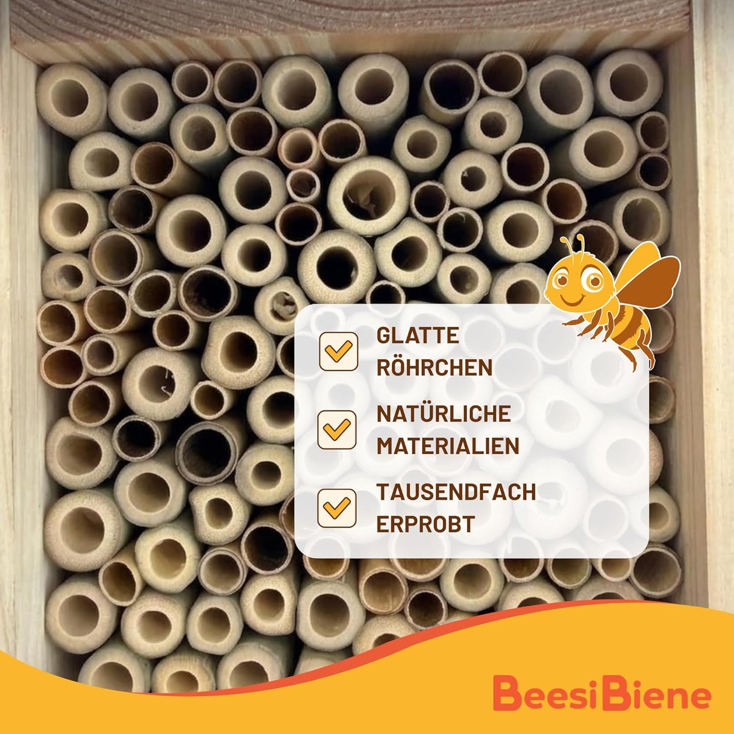 Bienenhotel mit Metalldach & Schutzgitter, Bambus & Schilf + Metalldach