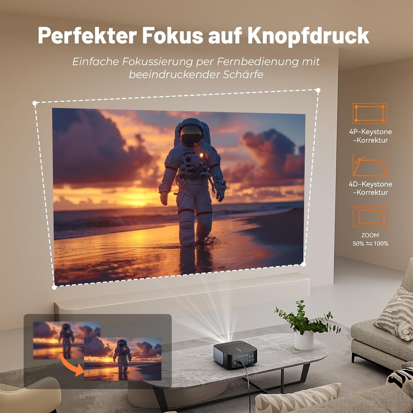 4K Smart Beamer mit Netflix, Smart Android TV & WiFi-Bluetooth, E1