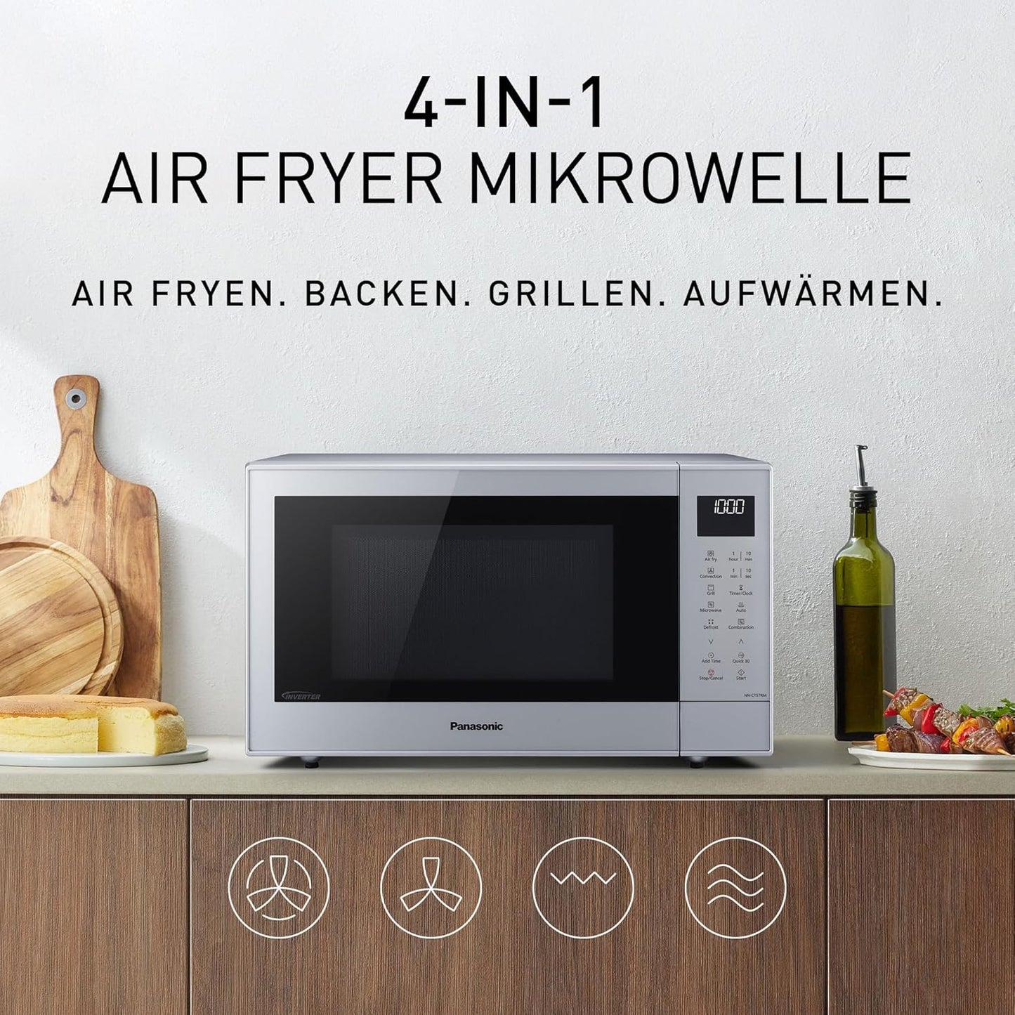 Kombimikrowelle mit Airfryer und Grillfunktion, Silber