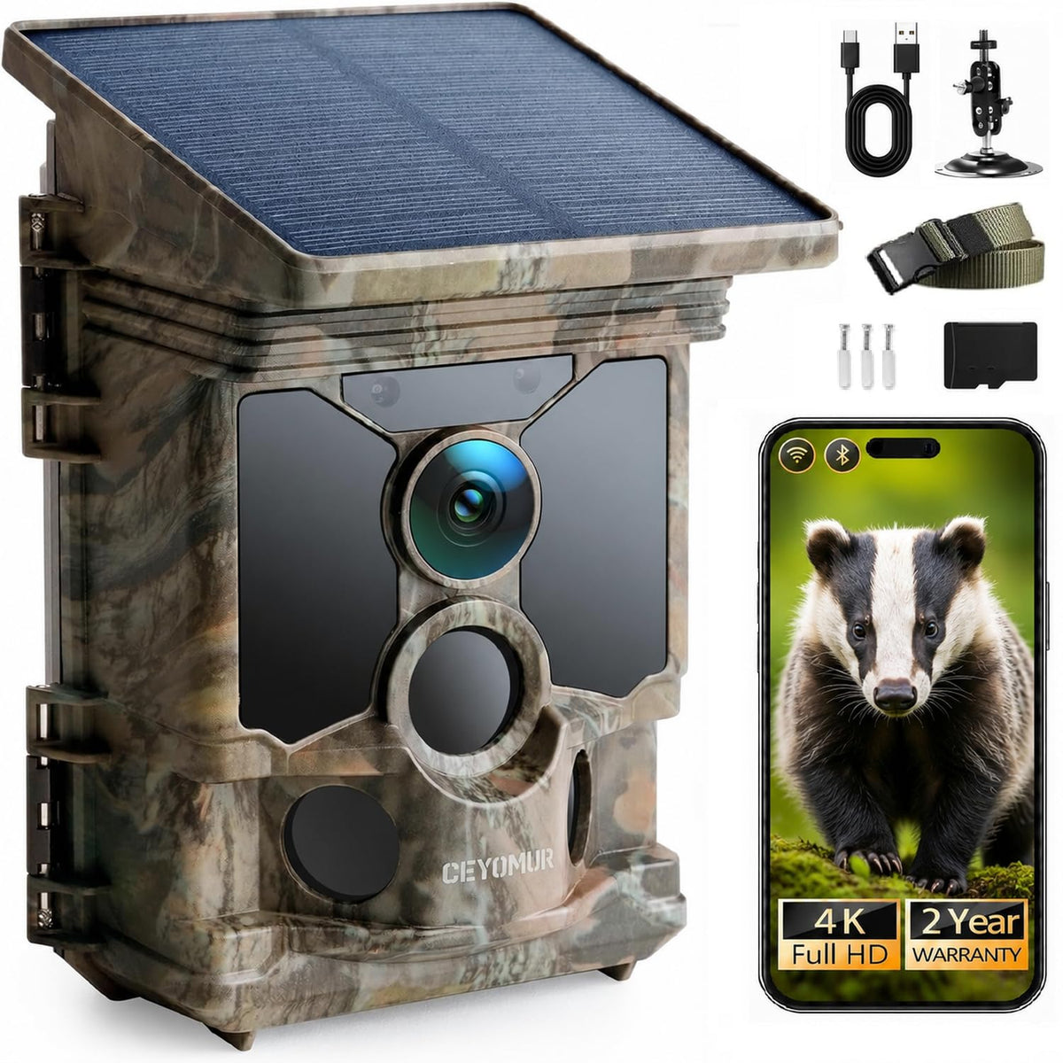 Solar-Wildkamera mit 4K-Videoaufzeichnung, Tarnfarbe