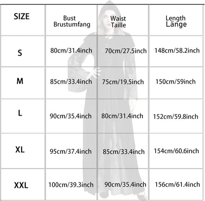 Halloween Hexenkostüm für Damen, langes Kleid, Schwarz L