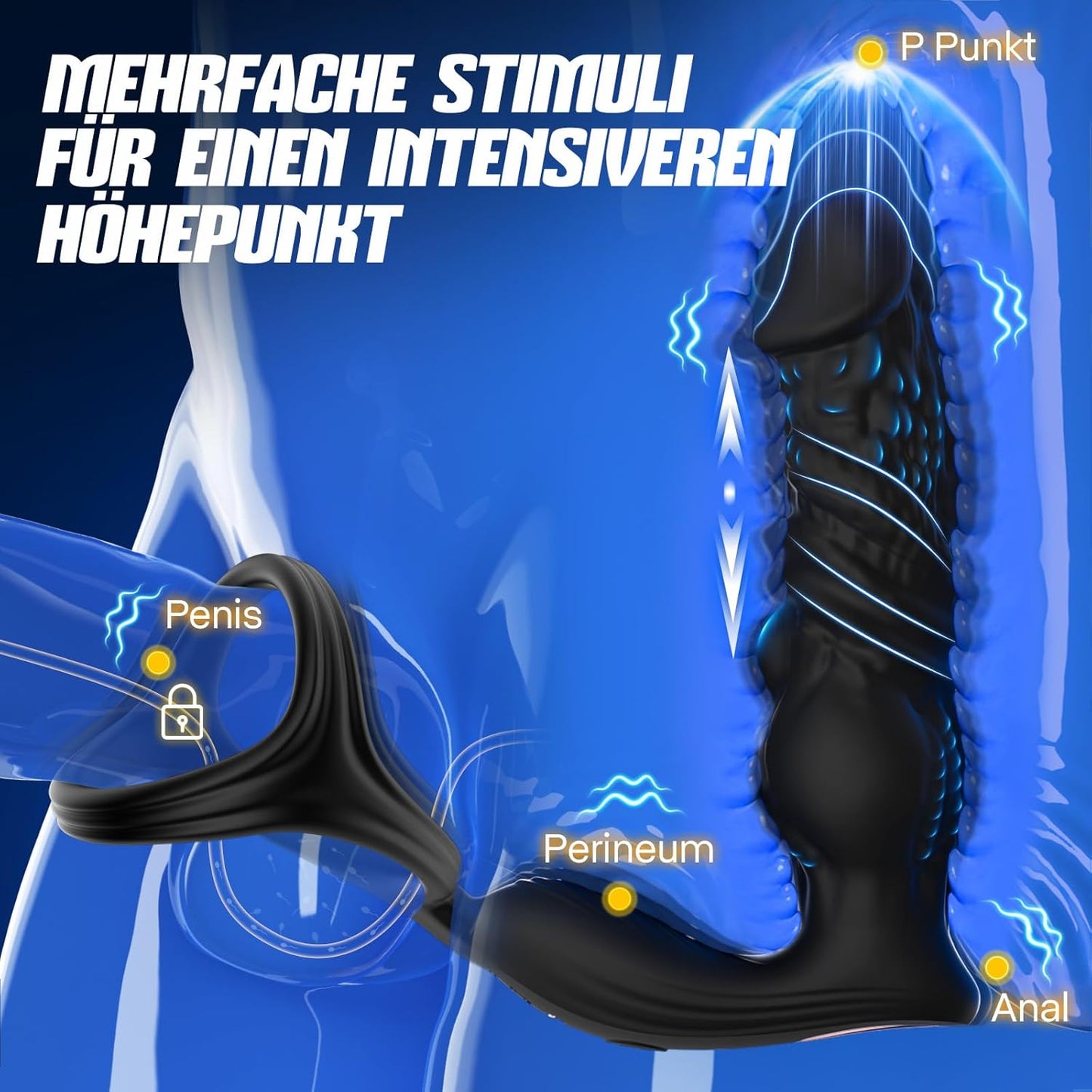 Prostata-Stimulator mit Penisring und 9 Vibrationsmodi